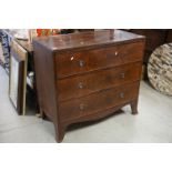 Early 19th century Mahogany Chest of Three Long Drawers, raised on swept bracket feet, 102cms long x