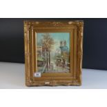 20th century Oil Painting on Board, Impressionist Paris Scene, signed L Alexis, 24cms x 20cms,