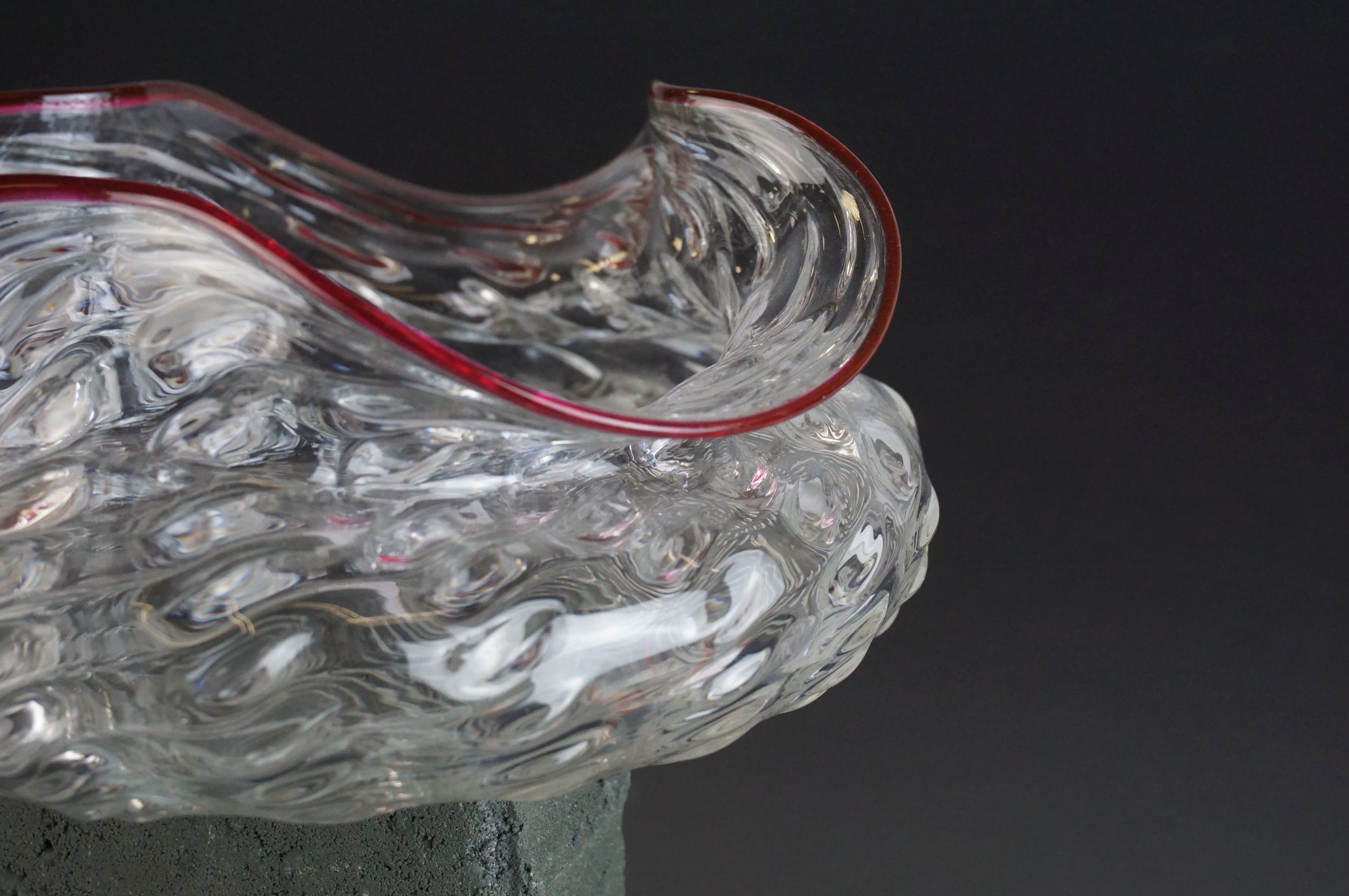 Pair of Victorian spirally moulded bowls, with red glass rims - Image 4 of 8