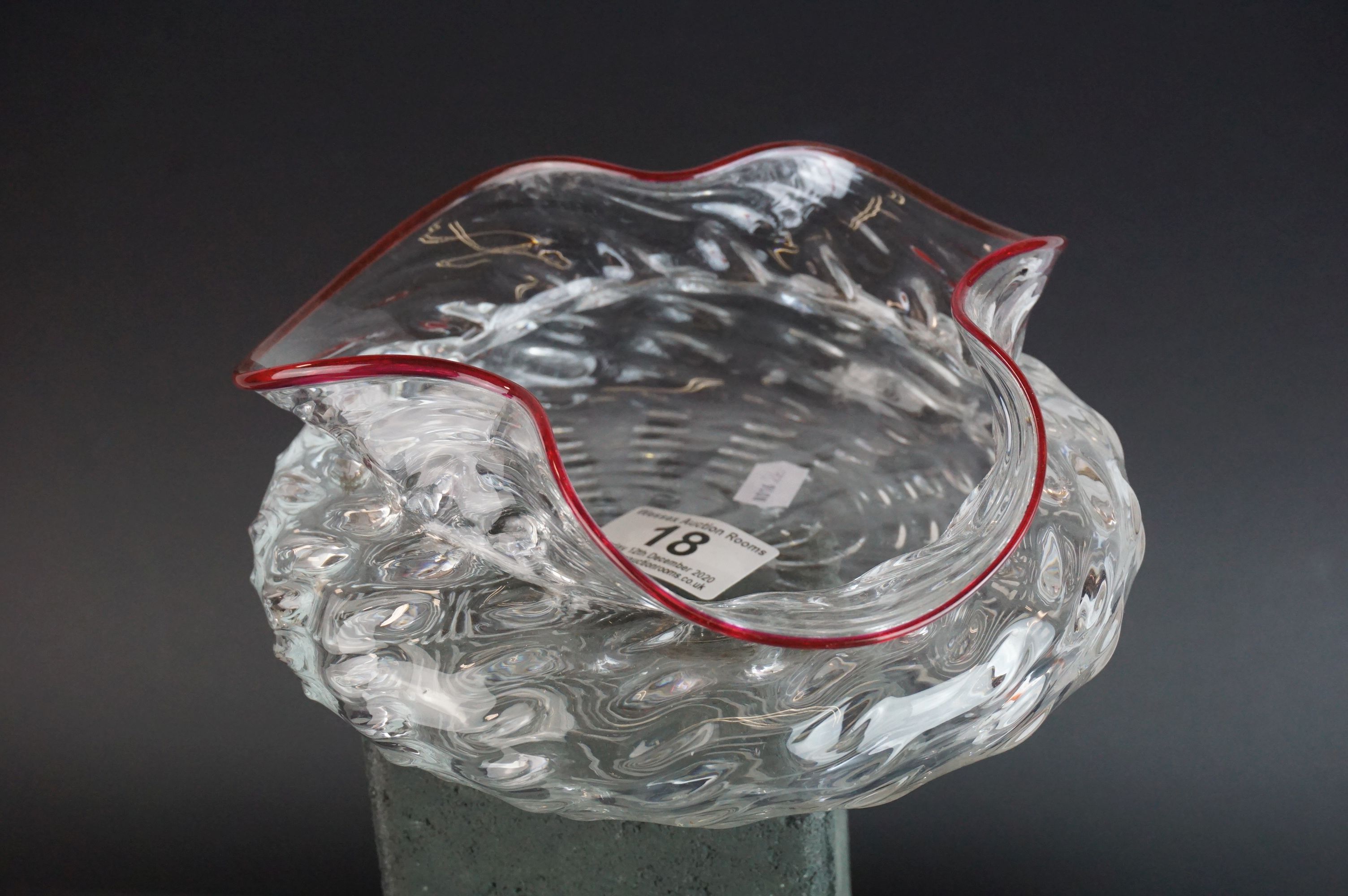 Pair of Victorian spirally moulded bowls, with red glass rims - Image 6 of 8