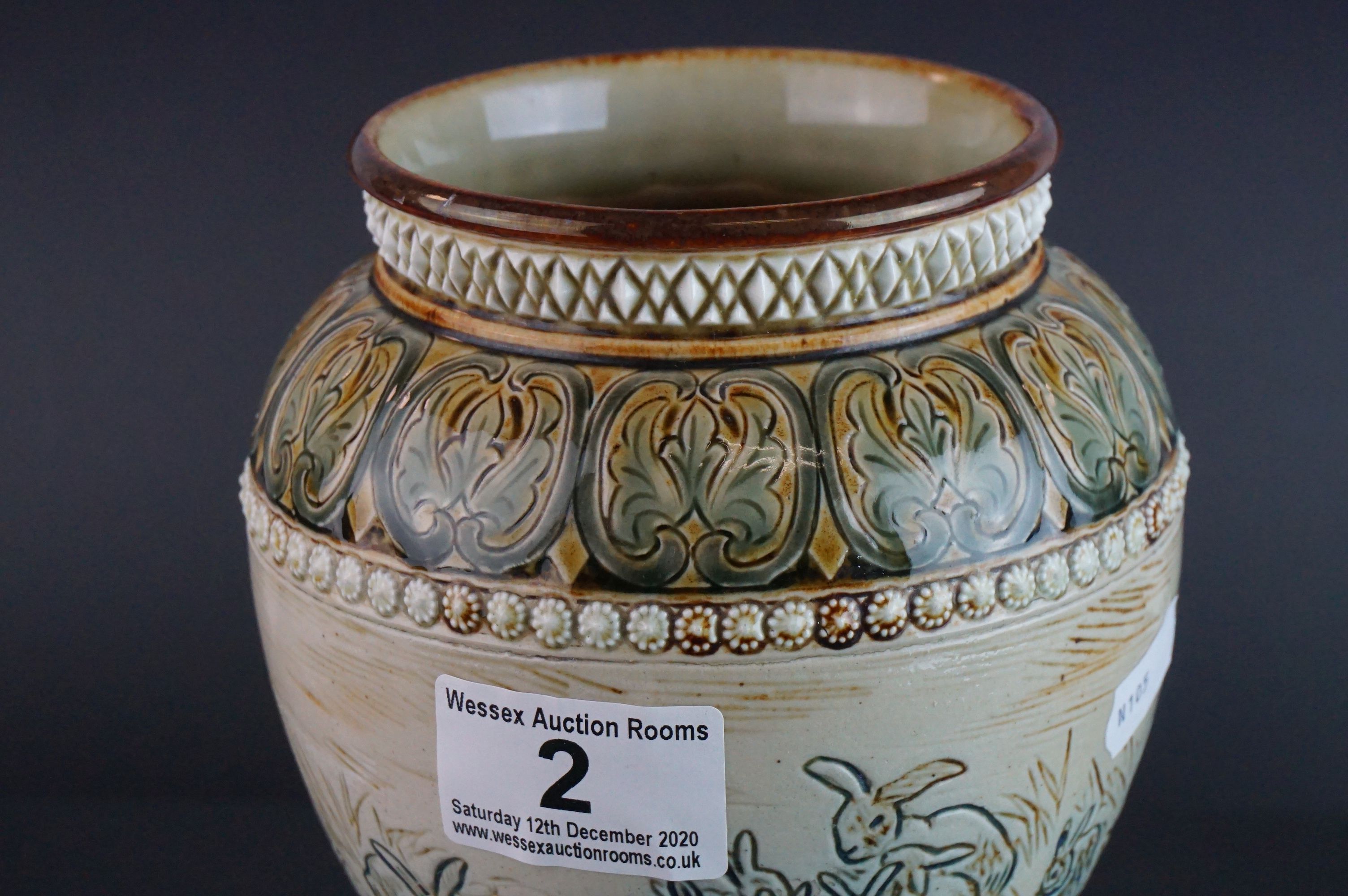 Late 19th century Doulton Lambeth Hannah Barlow Stoneware Vase, with sgraffito decoration of - Image 3 of 7