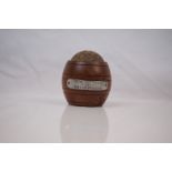 Pin Cushion in the form of a Barrel made from the teak of H.M.S Snapdragon, 5.5cms high