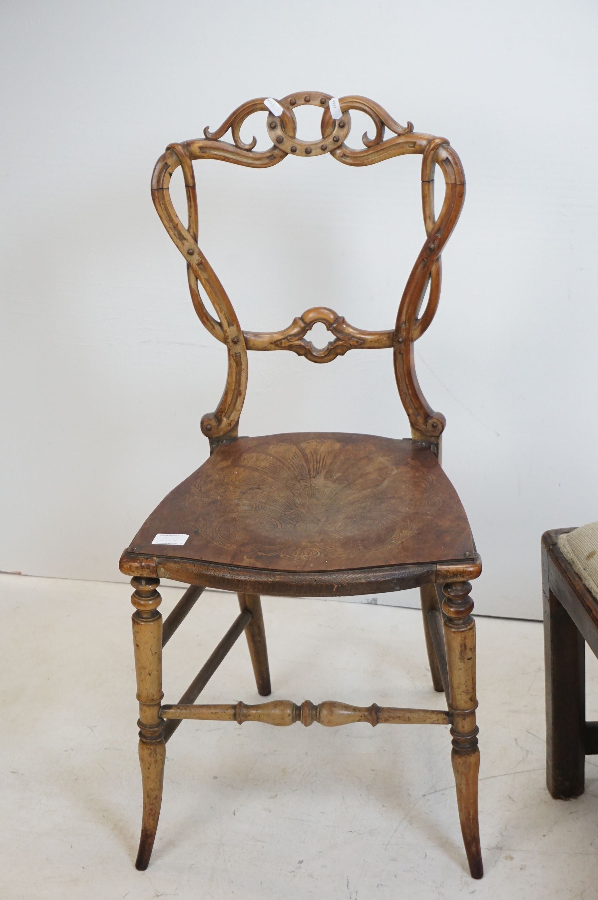 Victorian Bedroom Chair with entwined ornately carved back together with a Victorian Balloon Back - Image 3 of 6