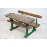 Late 19th / Early 20th century Child's Pine combined Double Desk and Seat, with a green painted cast