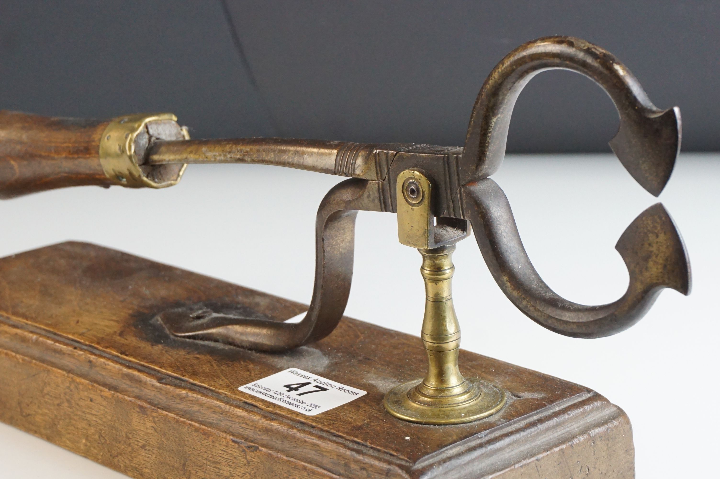 19th century Sugar Loaf Table Cutters, with turned wooden handle, brass support and mounted on a - Image 2 of 4