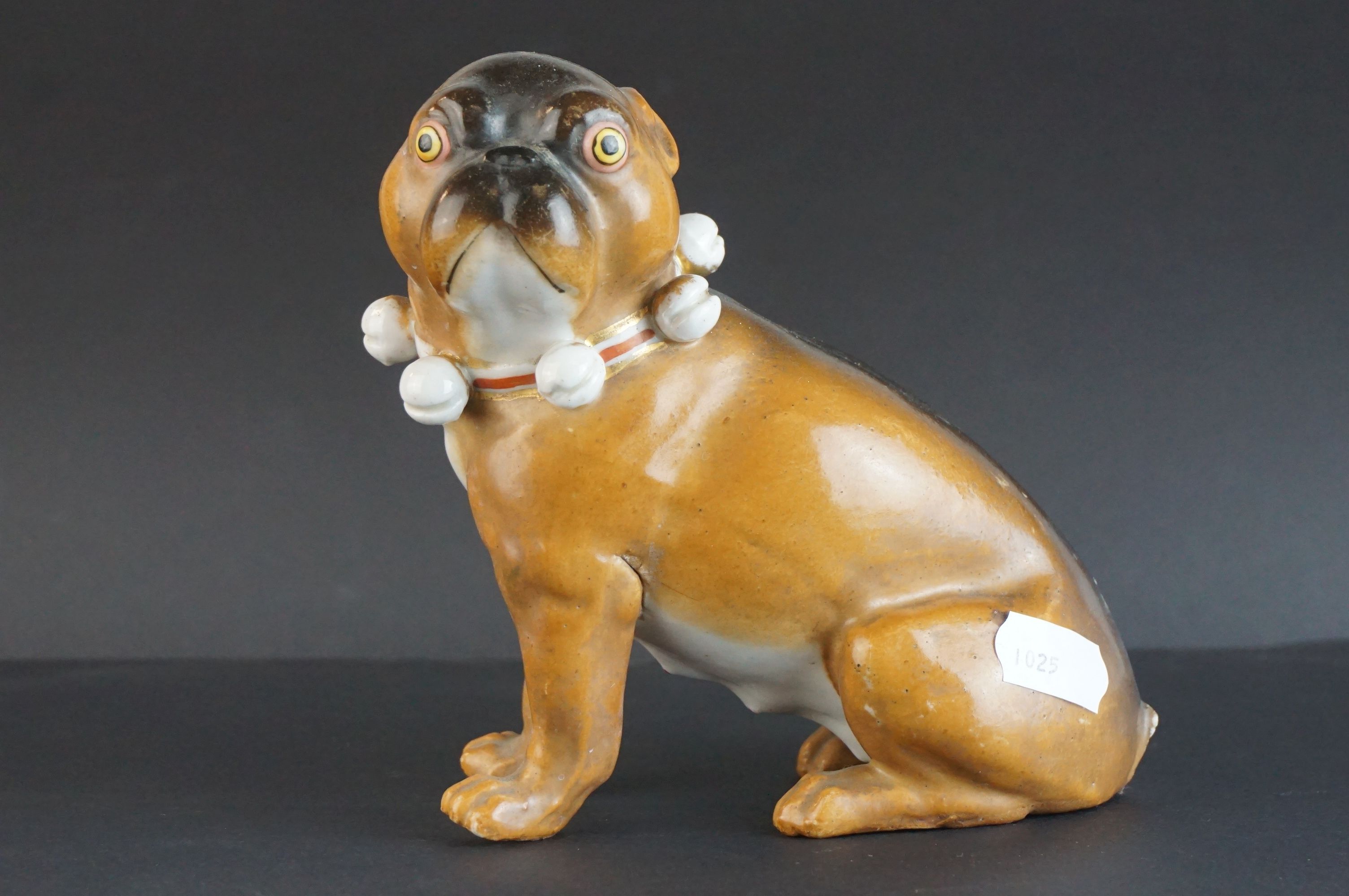 Pair of 19th century Meissen Style Porcelain Seated Pugs with bell collars, 13cms high (one with - Image 7 of 11