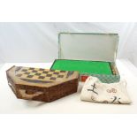 A carved boxwood games board, a boxed 20th century Chinese chess set etc.