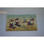 Small Painting of a Persian - Muhgal Hunting Scene, painted on a faux ivory panel, 13cms x 8cms