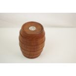 Wooden Lidded Box in the form of a Barrel made from the teak of H.M.S. Champion(1915-1934) with name