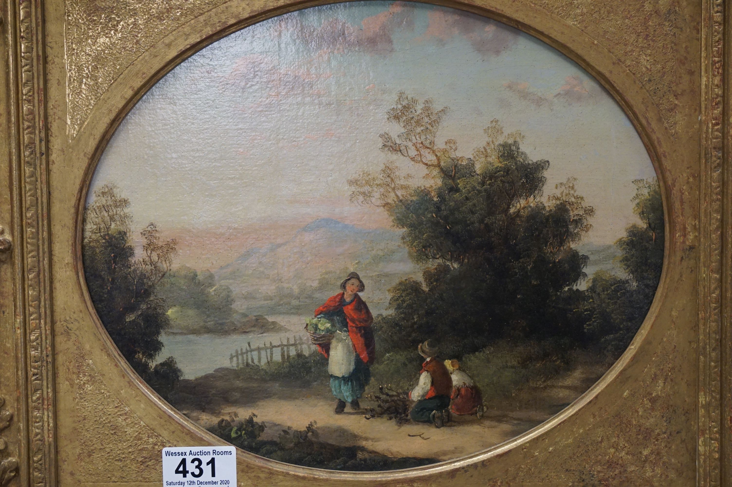 Georgina Laura (fl 1862-1872), Oil on Board of a Woman with Basket and Children with a faggot of - Bild 2 aus 5