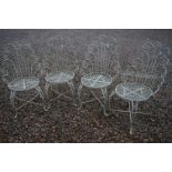 Set of Four White Scrolling Garden Chairs