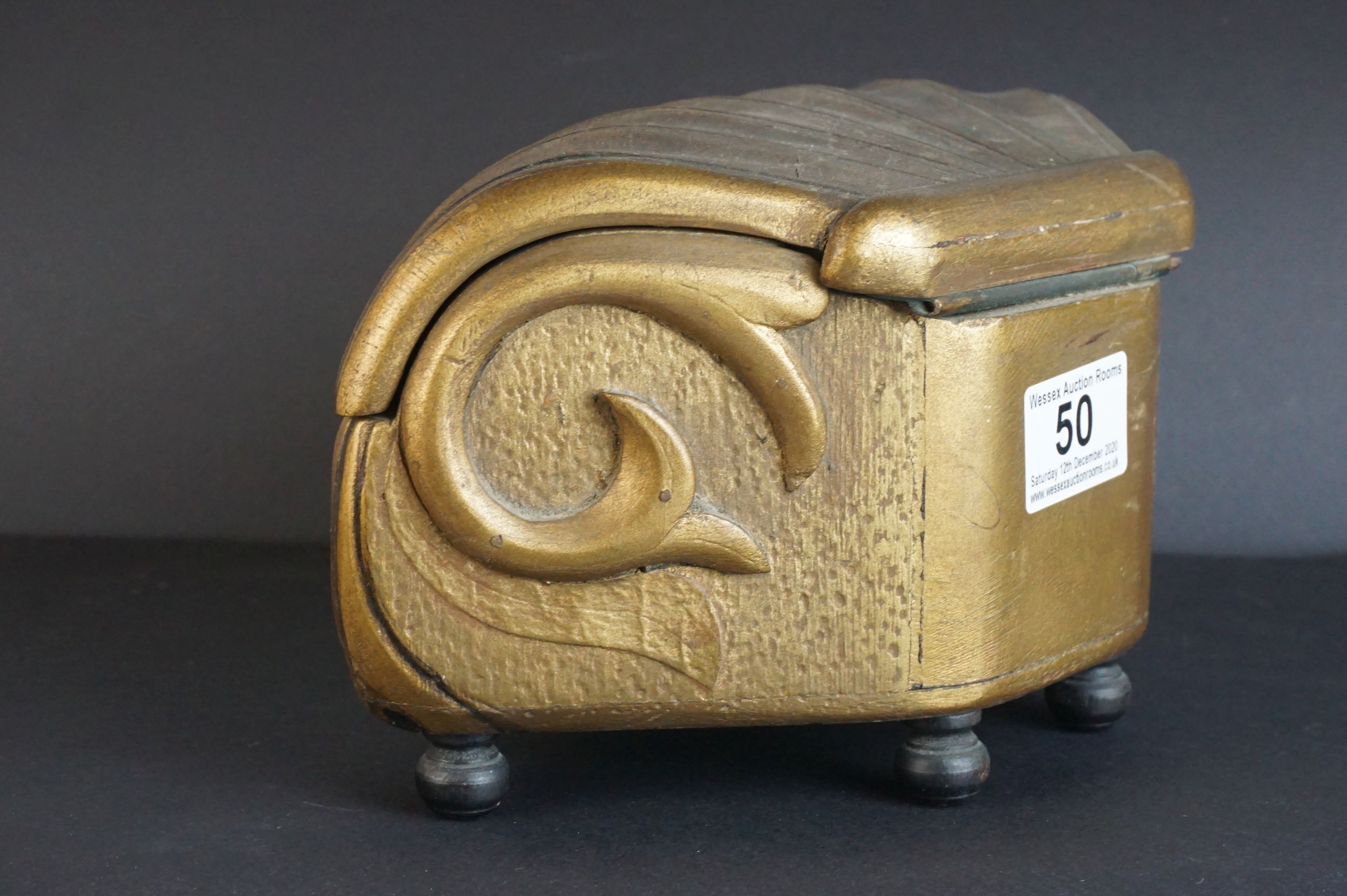 Mid 20th century Clam Shaped Jewellery Box with a Gold Painted Finish, label to inside dated 1948, - Image 3 of 3