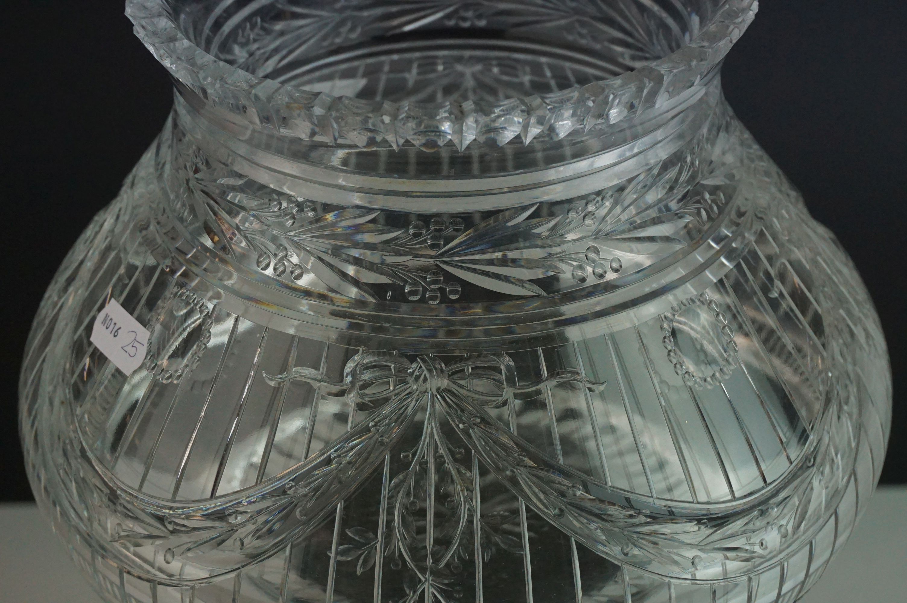 Webb glass vase, the squat ovoid body engraved with ribbons - Image 2 of 5