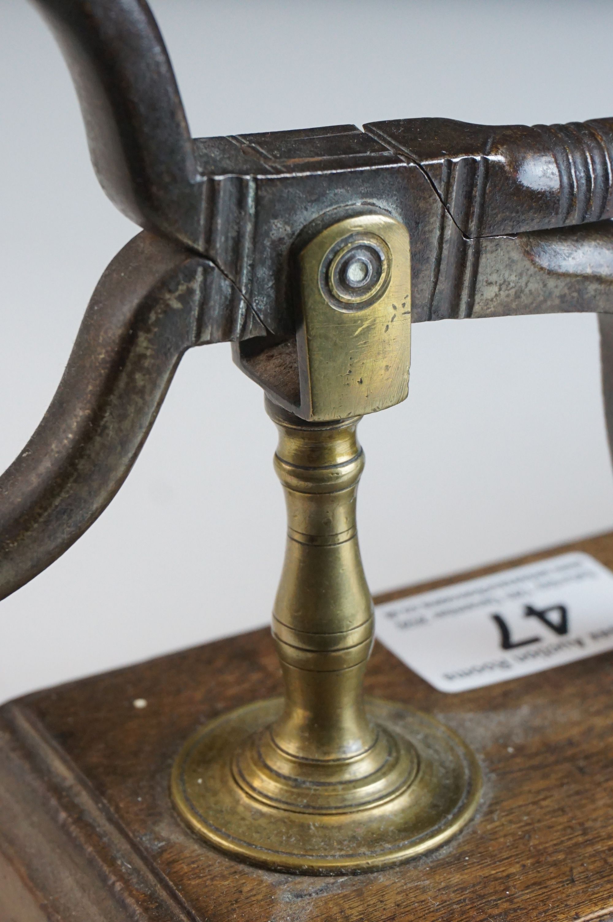 19th century Sugar Loaf Table Cutters, with turned wooden handle, brass support and mounted on a - Image 4 of 4