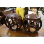 Pair of Chinese Hardwood Circular Stands / Stools, 38cms diameter x 35cms high