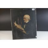 Antique oil on canvas portrait of an elderly man believed to be Prime Minister Gladstone.