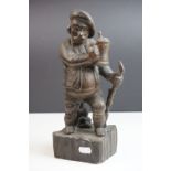 Black Forest style Carved Wooden Man holding a Beer Stein and a Walking Stick, 28cms high