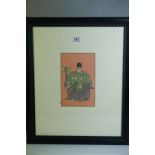 Signed Antique Japanese Woodblock Portrait of a Japanese Emperor