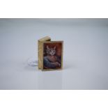 18ct Gold Plated Pill Box with enamel image of a Louis Wain style Cat