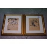 Cecil Aldin (1902), Pair of Framed Humorous Cartoon Prints of Terriers