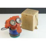 World War II Era Young Child's Gas Mask / Respirator, Red and Blue colour, contained in it's
