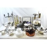 A quantity of metalware to include silver plate to include Walker & Hall candle sconce, retro
