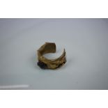 Brass ' Dutra's ' Brazillian Brutalist Cuff Bangle set with a rough cut raw amethyst, 7cms wide