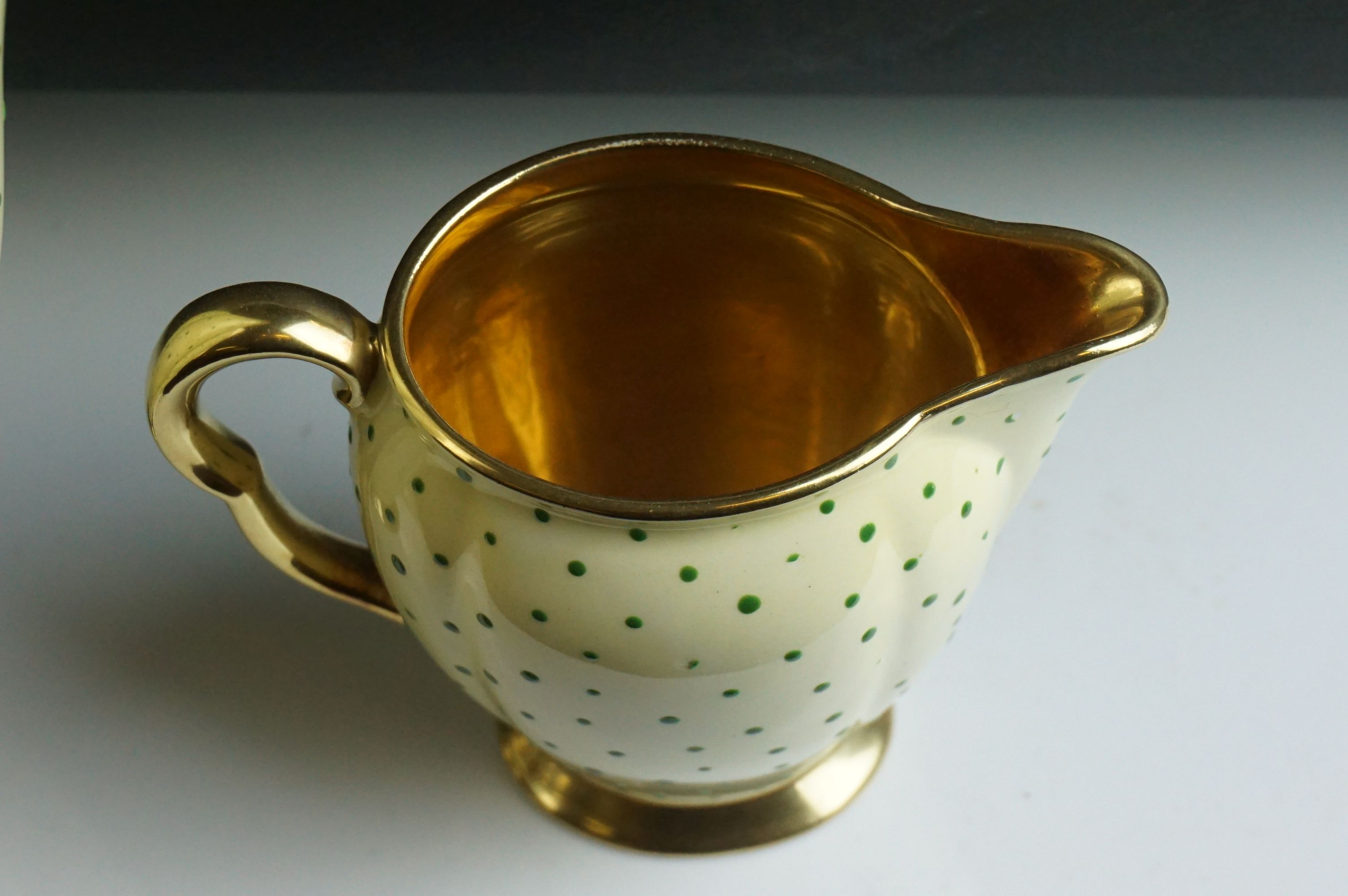 Early 20th Century Carlton ware coffee set, enamelled with green dots on a yellow ground, comprising - Image 3 of 10