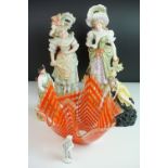 Mixed Lot including a Glass Handkerchief Vase, Pair of Continental Bisque Figures, Continental