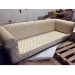 Very Large Sofa, upholstered in Gold coloured fabrics, 290cms long x 105cms deep x 74cms high