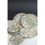 Collection of Seven Cantonese Famille Rose Plates and Shallow Bowls, decorated in enamels with