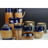 Collection of Doulton Stoneware items including Two Doulton Lambeth Jars (lacking lids), Royal