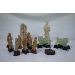 Collection of Ten Chinese Soapstone Figures / Immortals together with a Pair of Chinese Green