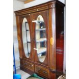 Late Victorian Mahogany Inlaid Double Wardrobe, the mirrored doors opening to reveal a hanging