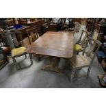 1930's / 40's Oak Draw-leaf Dining Table, raised on a 17th century style carved base with bulbous