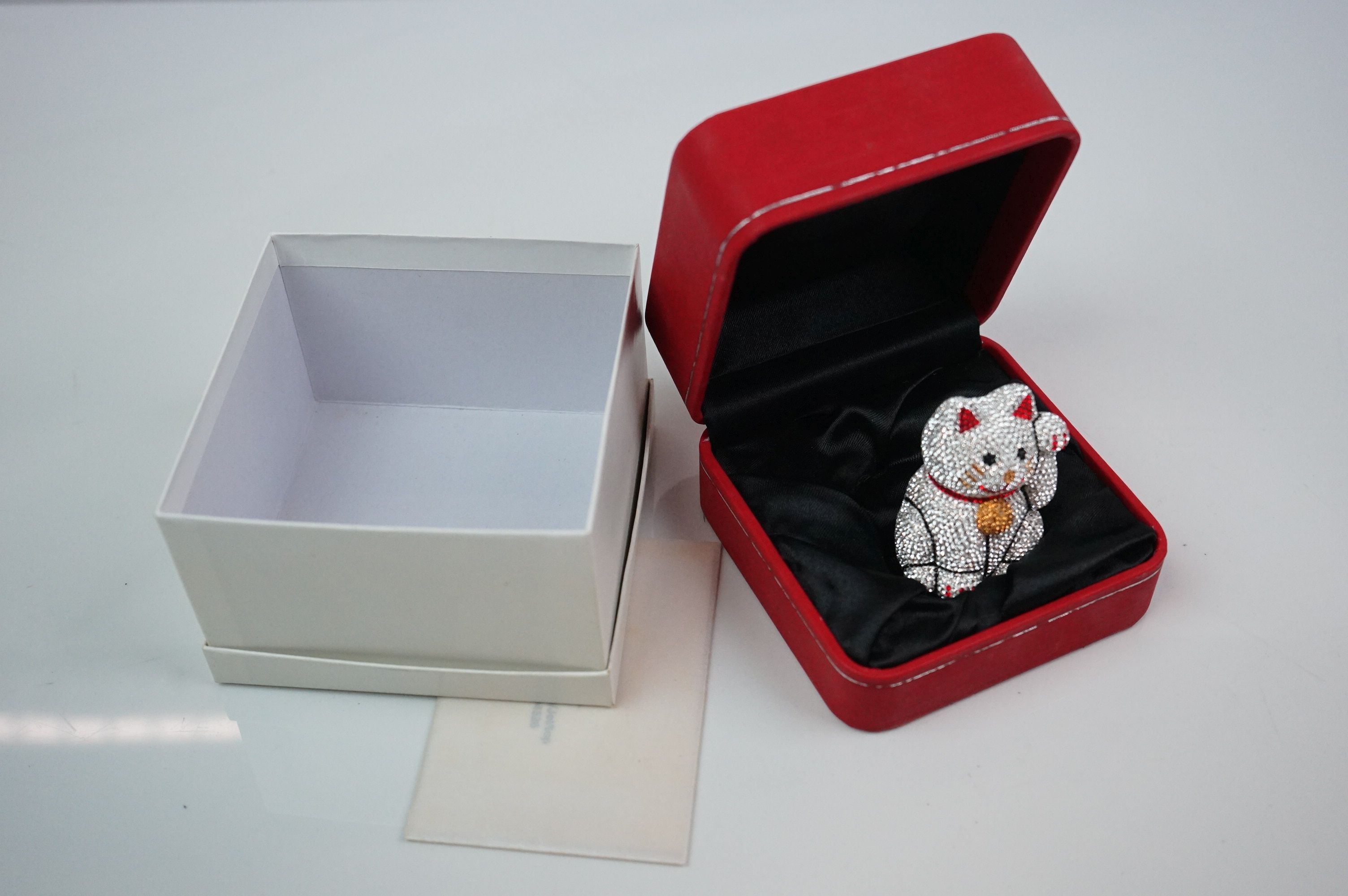 Boxed Swarovski Art Edition Crystal Encrusted ' Lucky Cat ' Ornament, with certificate