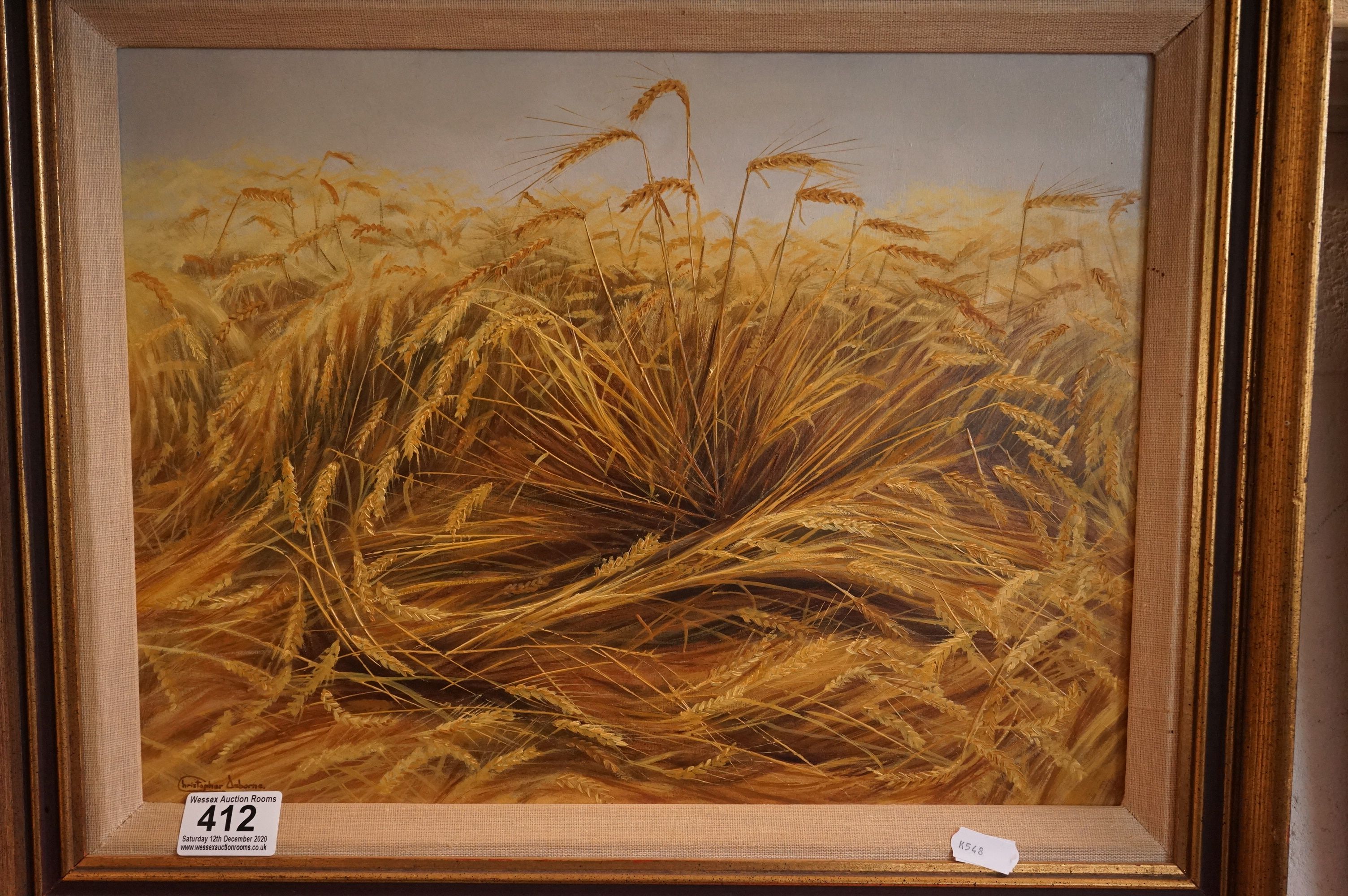 Christopher Osbourne, Oil on Board of Corn in a Field, 29cms x 38cms, framed - Bild 2 aus 3