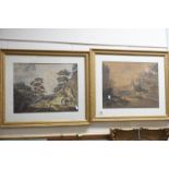 Pair of 19th century Framed and Glazed Coloured Aquatints depicting Horse and cart with figures by