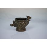 Brass Cup / Egg Cup with repousse decoration in the form of a Bird, hexagonal mark to base ' A F