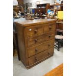 19th century Chest of Two Short over Three Long Drawers, with turned wooden handles and raised on