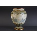 Late 19th century Doulton Lambeth Hannah Barlow Stoneware Vase, with sgraffito decoration of