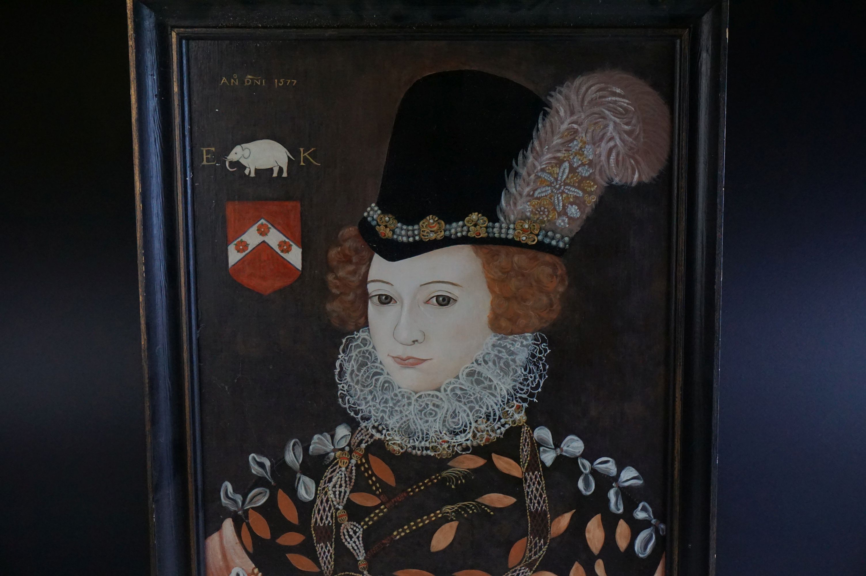 20th century Oil Painting on Board of an Elizabethan Woman, 58cms x 42cms, framed - Bild 2 aus 7