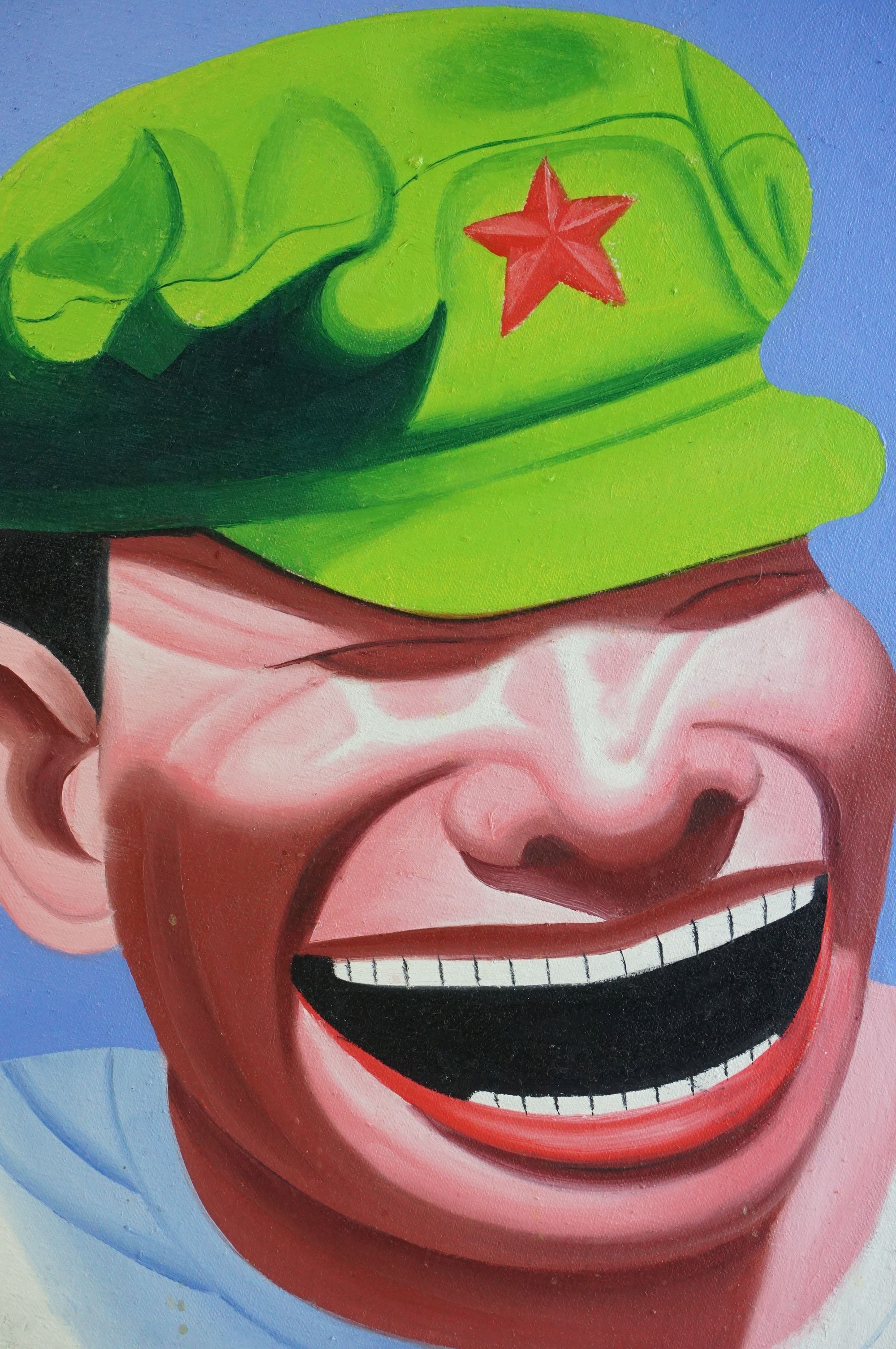 Contemporary Oil Painting on Canvas of a Laughing Chinese Man, 35.5cms x 30cms, unframed - Image 3 of 3