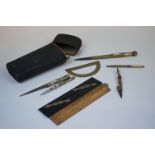 Drawing set Etui by Thomas Rubergall, London circa 1850, complete with wood and brass instruments,