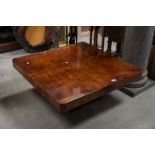Art Deco Style Square Walnut Coffee Table raised on a central square support, 90cms x 90cms x