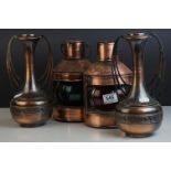 Pair of Copper ship style Port & Starboard Lamps together with a Pair of Early 20th century Vases,