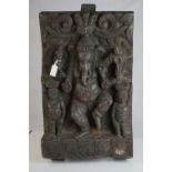 Indian Carved Wooden Architectural Panel depicting Ganesha, 57cms x 32cms