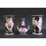 Pair of 19th century Swansea Style Spill Vases, cobalt blue ground with gilt highlights and hand