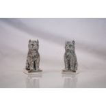 Pair of Silver Plated Cat Condiments with Emerald Eyes