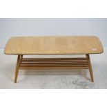 Ercol Pale Elm Coffee Table with turned slatted shelf below, 104cms long x 37cms high